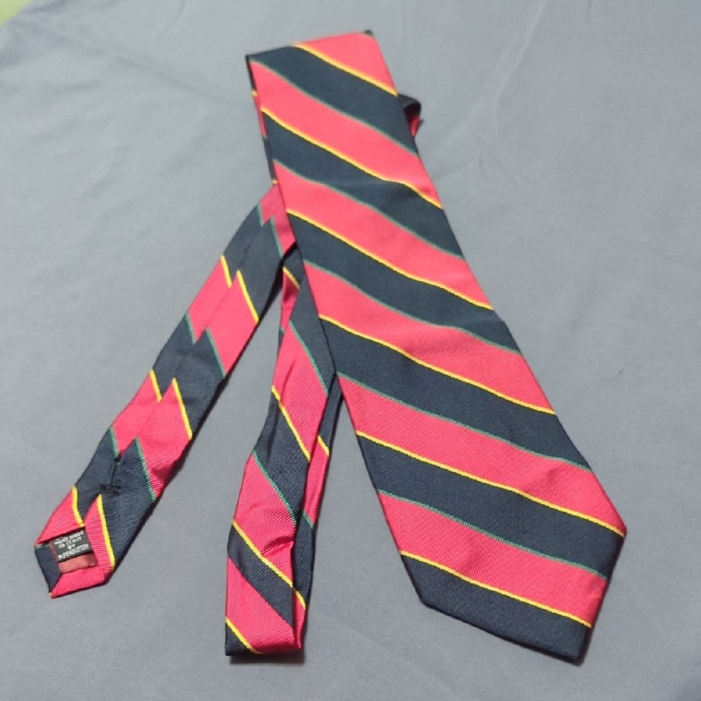 Stylish Red and Black Striped Tie with Yellow Accents